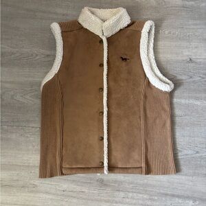VTG Horse Vest Women’s XL Rod’s Equestrian Rodeo Farm Tan Sherpa Lining 90’s